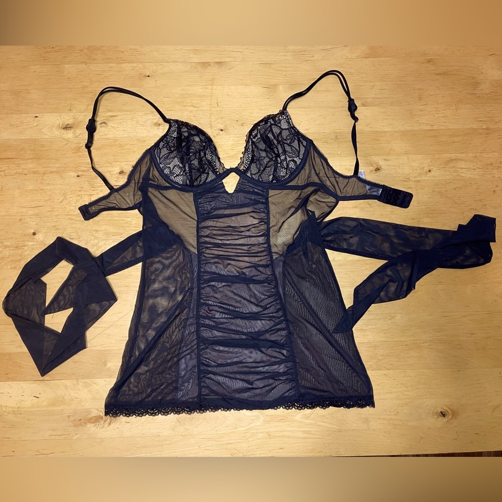 2008 Victoria’s Secret Mesh Lace Babydoll Slip Black Sz 34B